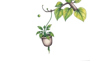 plant hanging out of pot tattoo idea