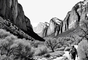 Forearm vertical, zion national park, male hiker, female hiker tattoo idea
