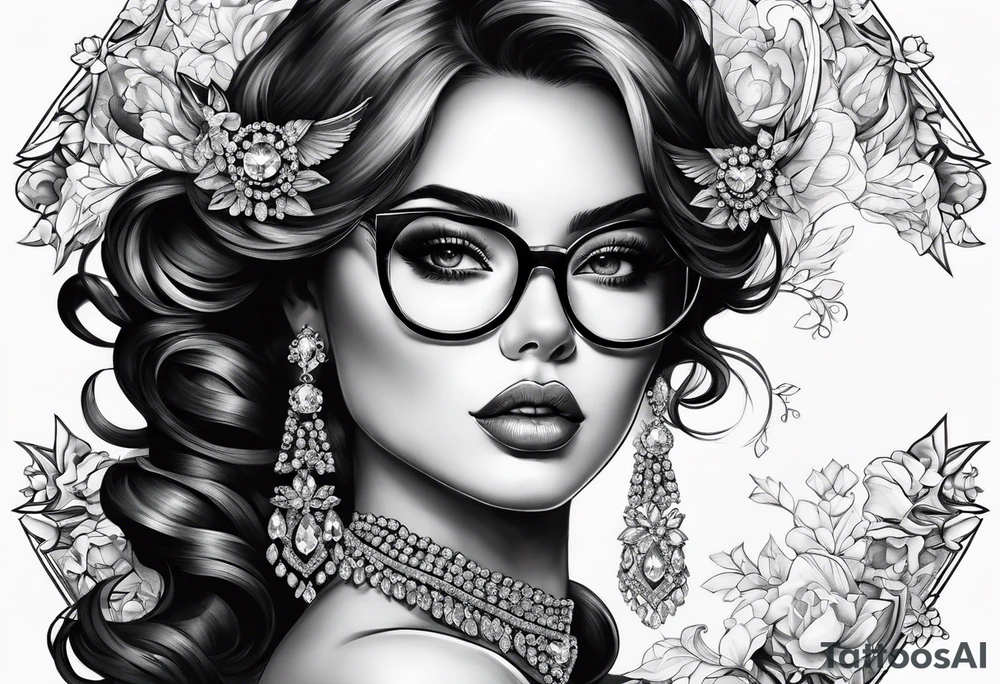 Good girl with glasses and diamonds tattoo idea