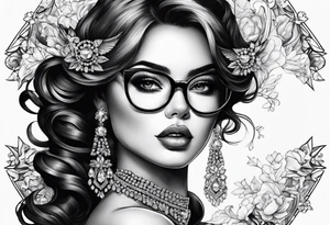 Good girl with glasses and diamonds tattoo idea