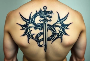 create a meaningful tattoo idea with dragon going around a sword and rebirth tattoo idea