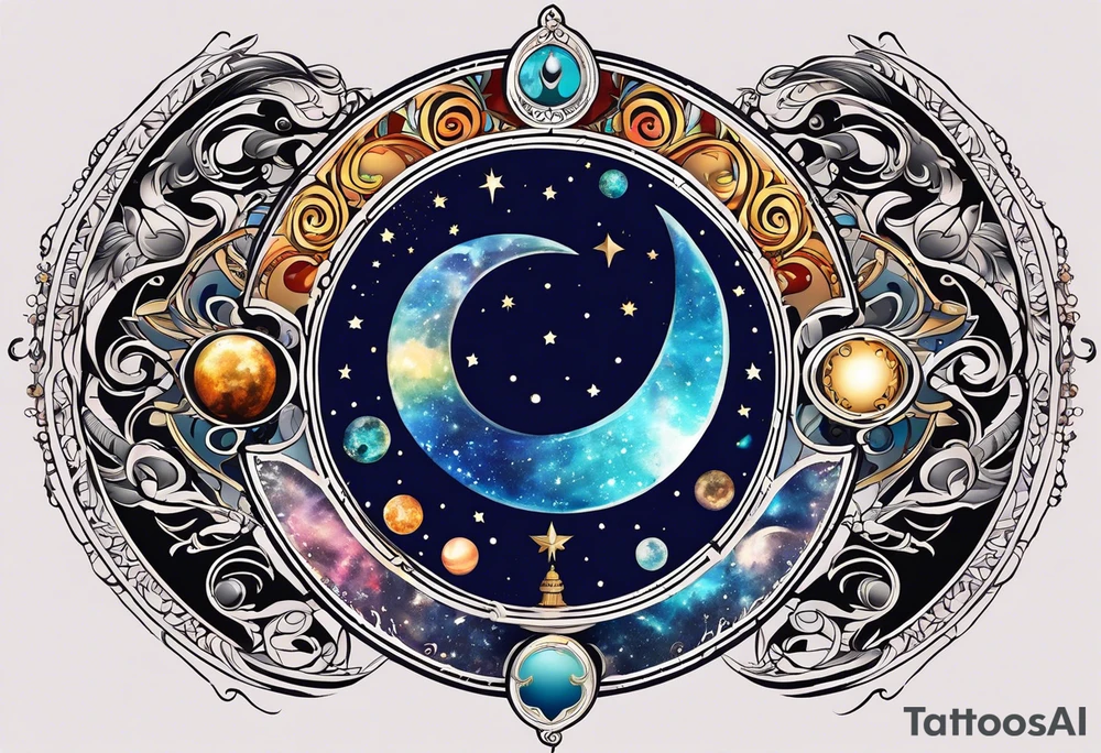 Astrology, Cancer & Aquarius, Natal Chart, angelic, vision, yin yang, the moon, the sun, Uranus, Pluto, spiritual third eye, mystical armband tattoo idea