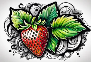 One Strawberry in a graffiti very surreal style tattoo idea