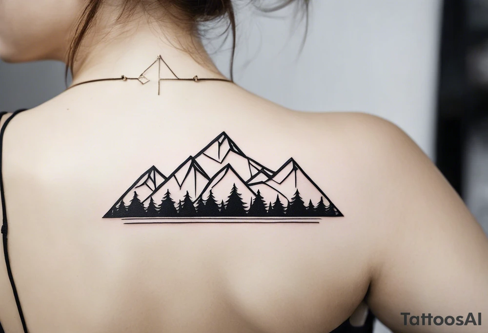 Designing a tattoo based on three mountains and three trees can result in a beautiful and symbolic piece of art. Here's a description of a possible design:

The tattoo features three majestic mountains, each representing strength, endurance, and challenges in life. The mountains are depicted in a minimalist style, with clean lines and geometric shapes, symbolizing the peaks that one aims to conquer.

Intertwined with the mountains are three trees, each representing growth, resilience, and connection to nature. The trees are depicted with intricate details in their branches and leaves, symbolizing the deep roots and branches of life experiences and personal growth.

The composition of the tattoo can be designed in a circular or triangular pattern, with the mountains and trees arranged in a balanced and harmonious way to symbolize the unity of nature and personal journey.

The tattoo can be inked in black and gray ink to highlight the contrast between the mountains and trees, or in a colorful palette to represent the beauty and diversity of the natural world.

Overall, this tattoo design serves as a powerful symbol of personal growth, endurance, and connection to nature, reminding the wearer of their inner strength and resilience in overcoming life's challenges. tattoo idea