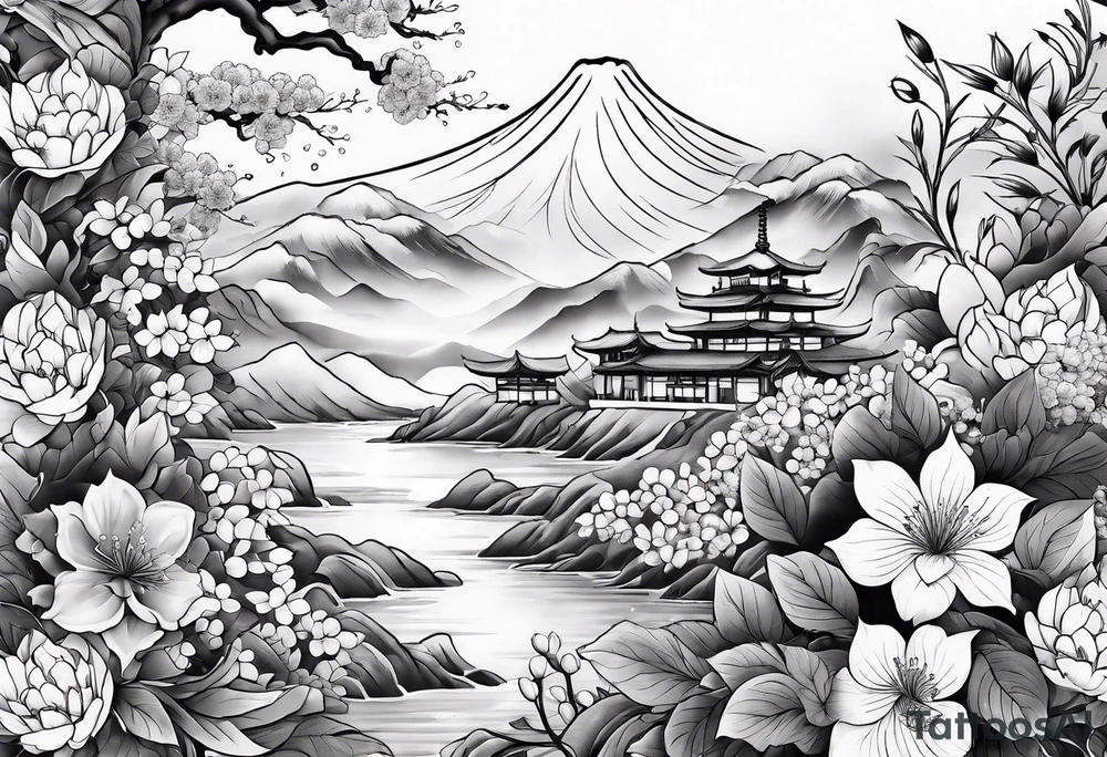 sleeve of Japanese flowers tattoo idea