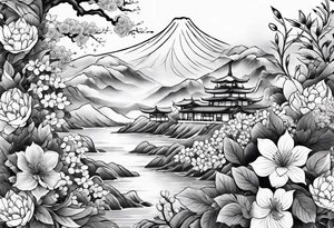 sleeve of Japanese flowers tattoo idea