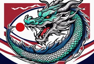 Asian dragon wrapping around an anchor centered on the Korean flag tattoo idea