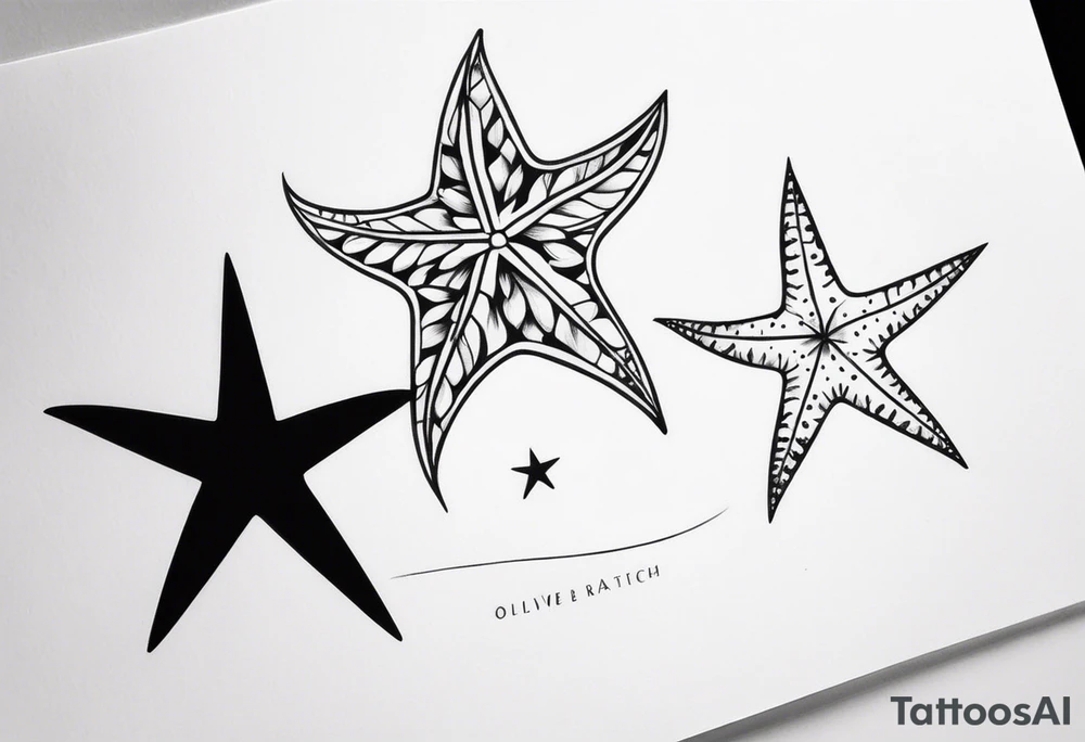 Two different star fish on top of olive branch tattoo idea Two different star fish on top of olive branch tattoo idea