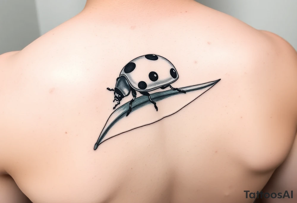 Ladybug reed sitting on a leaf tattoo idea