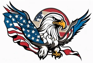 eagle flying holding American flag with beak tattoo idea