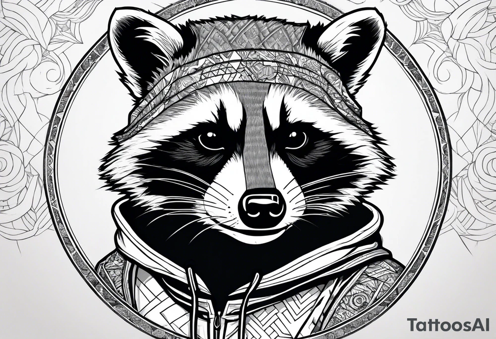 raccoon wearing a Superman hoodie tattoo idea