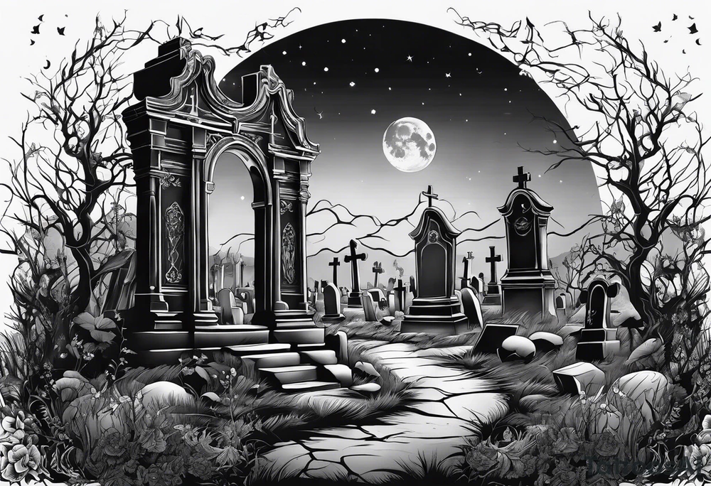graveyard with moon tattoo idea