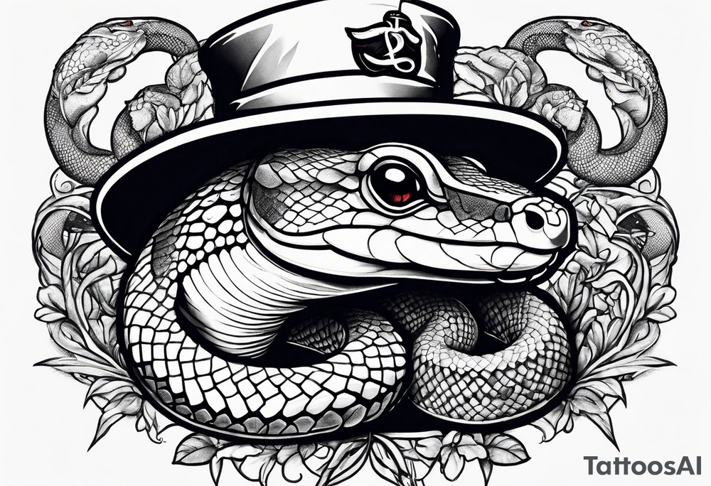 a python eating a little mouse
Wearing 
a sailor hat that says snake farm tattoo idea