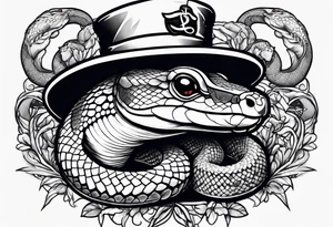 a python eating a little mouse
Wearing 
a sailor hat that says snake farm tattoo idea