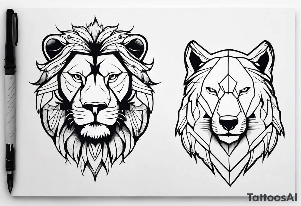 Face of a 1 Lion, an eagle, and 1 wolf tattoo idea