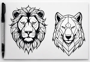 Face of a 1 Lion, an eagle, and 1 wolf tattoo idea