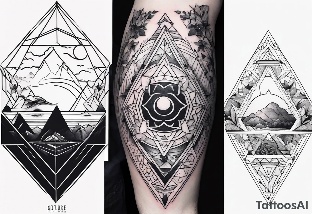 nature vs space in geometric line tattoo idea