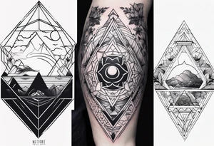 nature vs space in geometric line tattoo idea