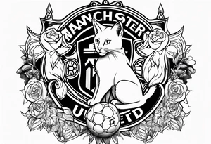 Manchester United, two cats, God, edm, all combined into one art tattoo idea