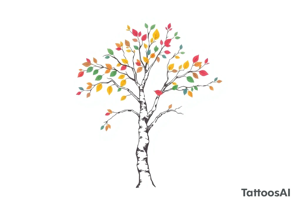 birch tree with coloured leaves tattoo idea