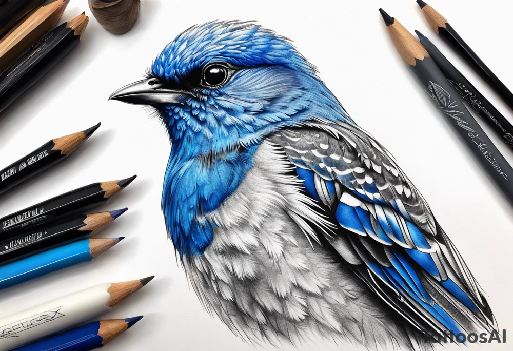 Hyper-real blue tit bird tattoo idea