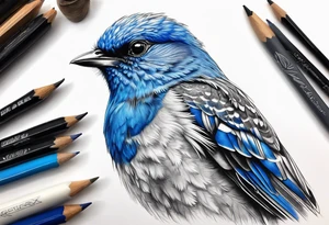 Hyper-real blue tit bird tattoo idea