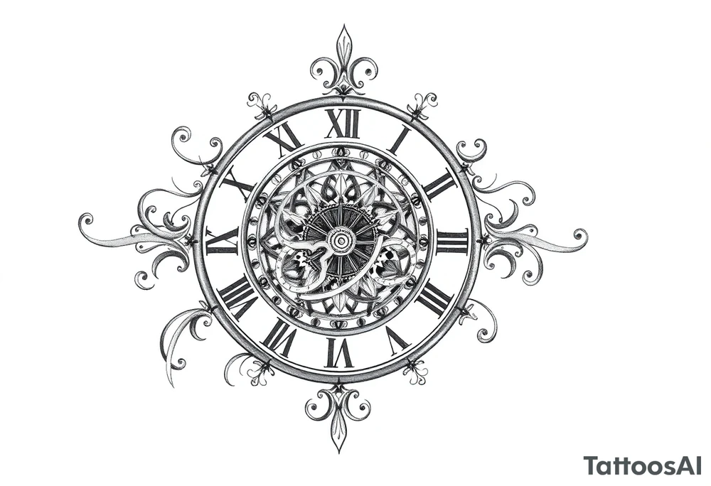 vintage roman numerals within ornate clockwork mechanism tattoo idea