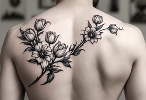 Tulips and flowers path going across my hips tattoo idea