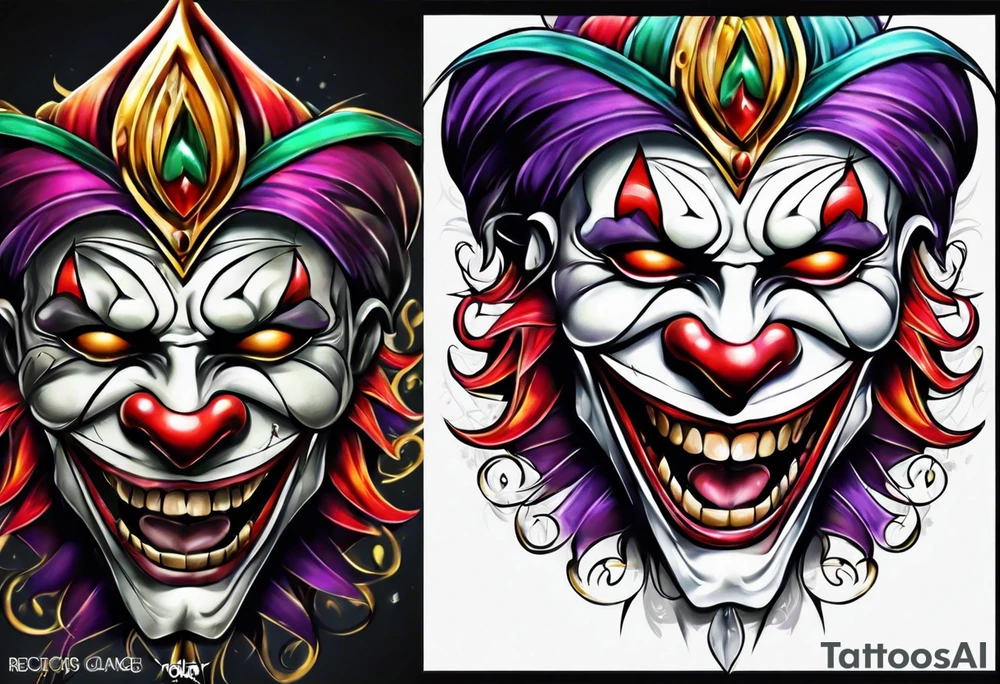 Split-faced
 jester tattoo idea