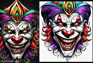 Split-faced
 jester tattoo idea