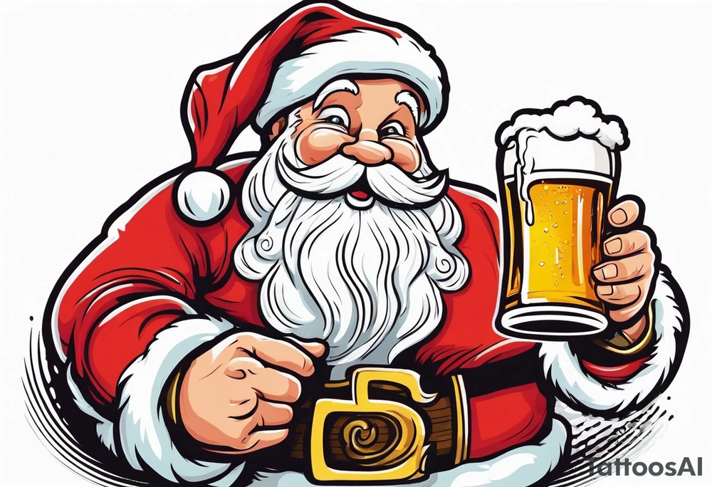 SANTA DRINKING A LARGE PINT OF BEER tattoo idea