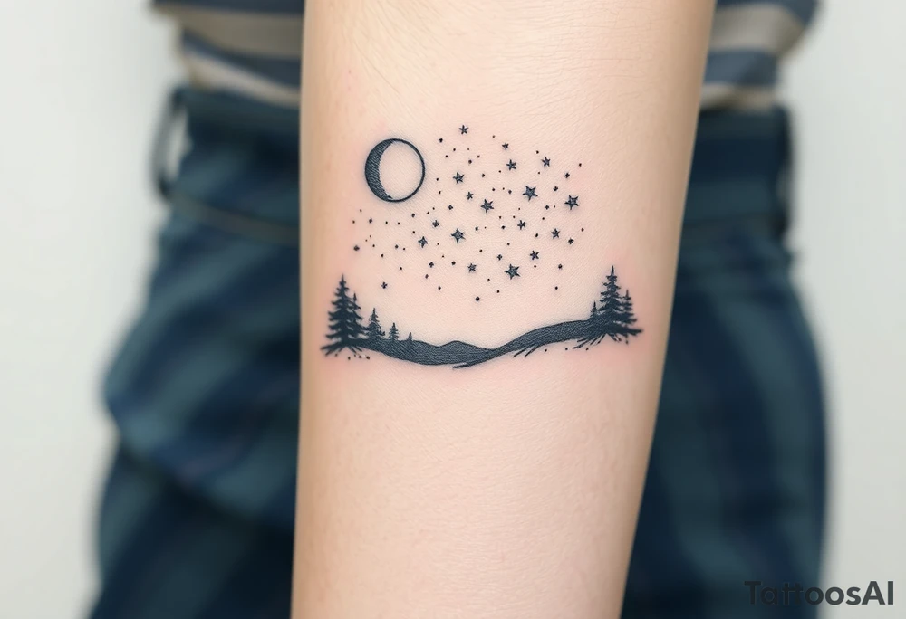 A nighttime scene with stars and a moon tattoo idea