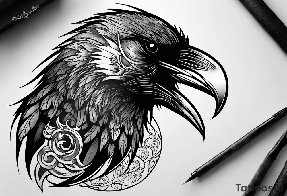 a raven on the back of a wolf tattoo idea