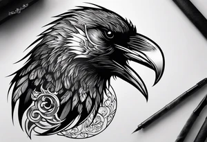 a raven on the back of a wolf tattoo idea