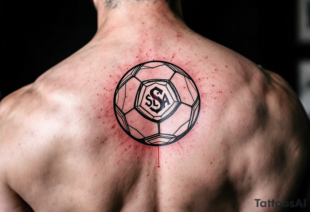 A minimalist red outline of a ball with the Slavia Praha emblem in the middle. tattoo idea