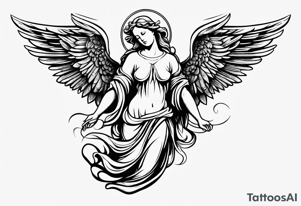 an angel engraving stamp style tattoo idea