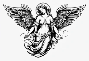 an angel engraving stamp style tattoo idea