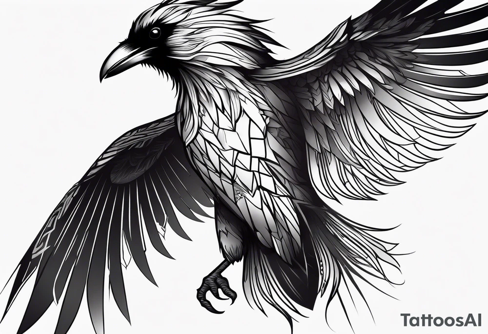 Raven actively changing into a phoenix tattoo idea