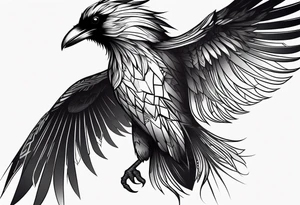 Raven actively changing into a phoenix tattoo idea