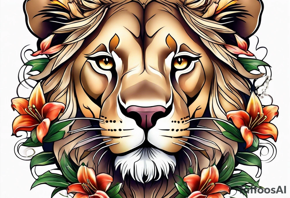 Lioness with lilies tattoo idea