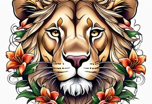 Lioness with lilies tattoo idea