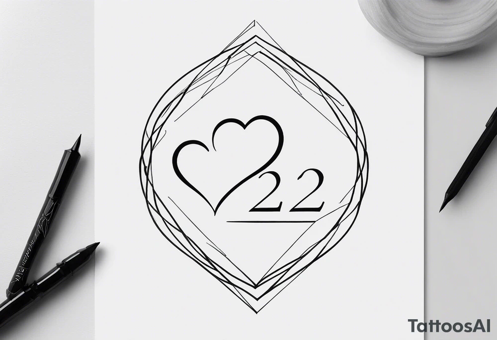 Minimalist tattoo design with ultra-thin lines, focused on the number 22, symbolizing love and the deep connection with my partner, who is the love of my life. The design should convey elegance and simplicity, with a symbolic touch suggesting unity, such as two parallel lines or elements representing balance and eternal love. I prefer a clean, modern style in black ink, suitable for a discreet location like the forearm or wrist tattoo idea