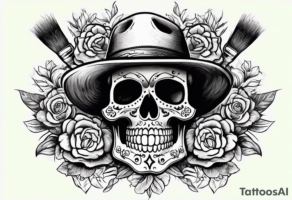 Mexican skull and paint brushes tattoo idea