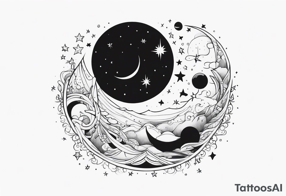 moon, stars, planets tattoo idea