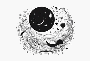 moon, stars, planets tattoo idea