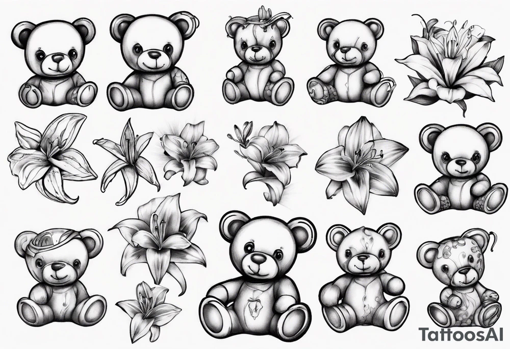 Teddy bear Lily space tattoo idea