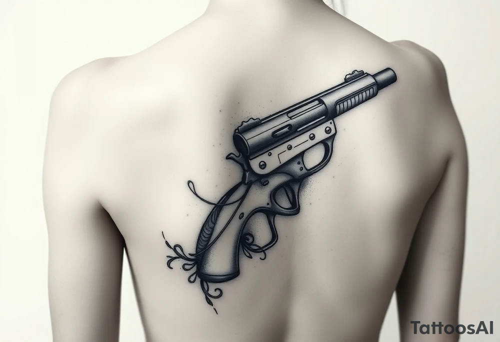 Sbake wrapped around machine gun pointing up tattoo idea