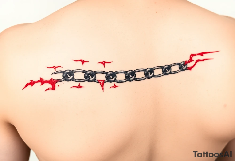 Red burn-like chain scars going across the whole forearm tattoo idea