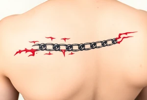 Red burn-like chain scars going across the whole forearm tattoo idea