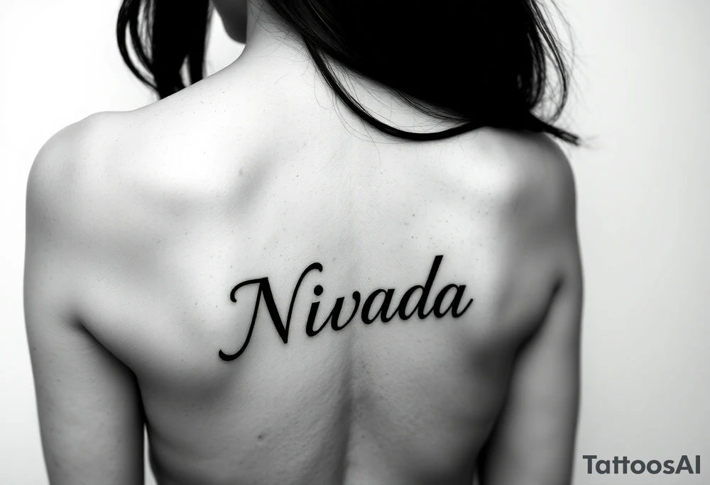 a woman's waist with the word "Nwada" written on her waist make her sit on the bed tattoo idea
